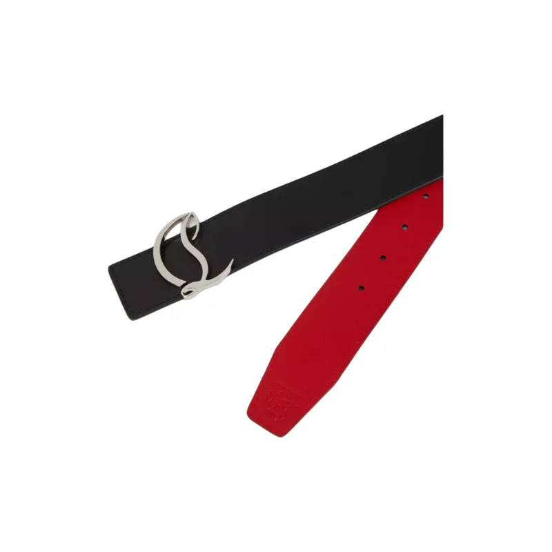 CL LUBOTING Badge Design Leather Leather Belts Men's Black Width 3.5CM-2