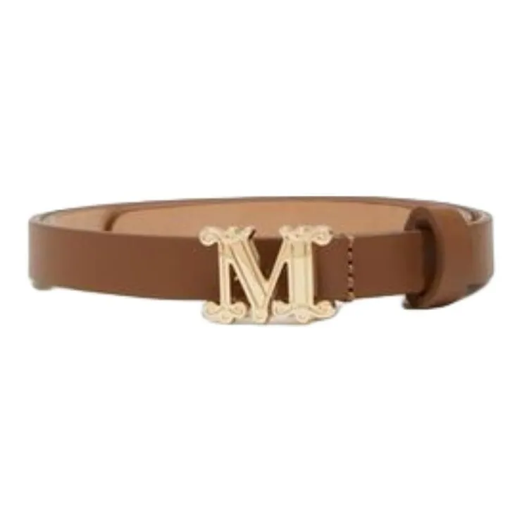 MaxMara Badge Design Calfskin Leather Belts Women's Beige/Brown/Black/Pink Width 1.5CM-1