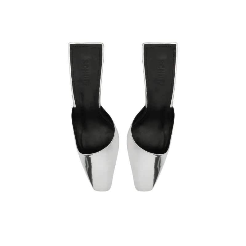 Schutz Closed Toe Slippers 8cm Women's Silver-4