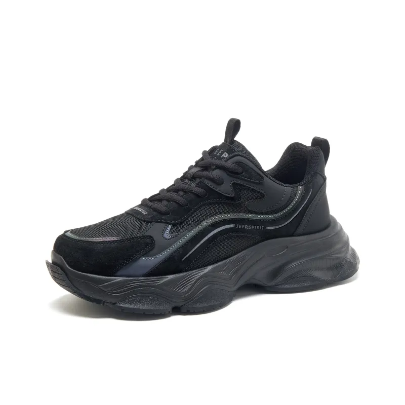 JEEP SPIRIT Height Increasing Wear Resistant Breathable Slip Resistant Low Top Chunky Sneakers Men's Graphite Black-2