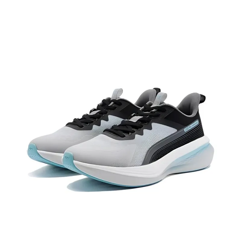 QIAODAN Wear Resistant Cushioning Breathable Low Top Casual Running Shoes Men's Mist Gray Rainwave Blue-1