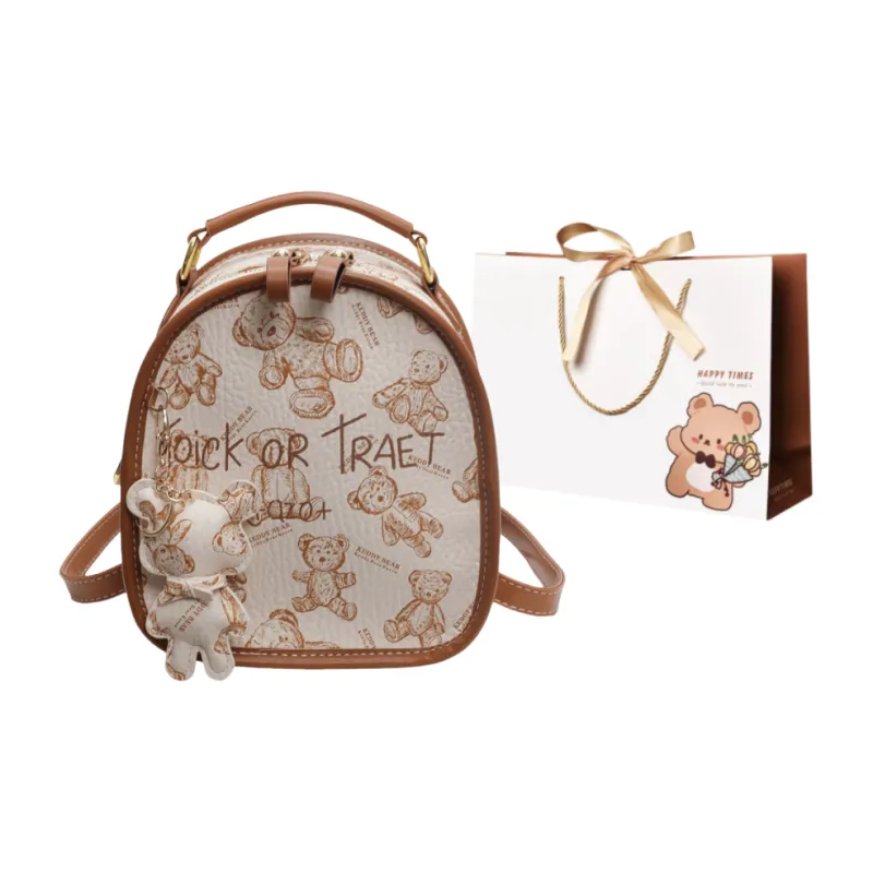 ERANGBEAR PU Backpack Small Size Women's Brown/Black/Pink/White-6