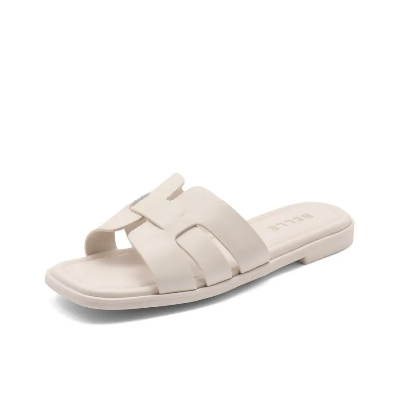 BELLE Rubber Sole Abrasion-Resistant Slide Slippers Women's Ecru Brown-1
