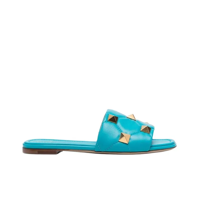 Valentino Roman Stud Rubber Sole Slip-Resistant Slide Slippers Women's Blue-1