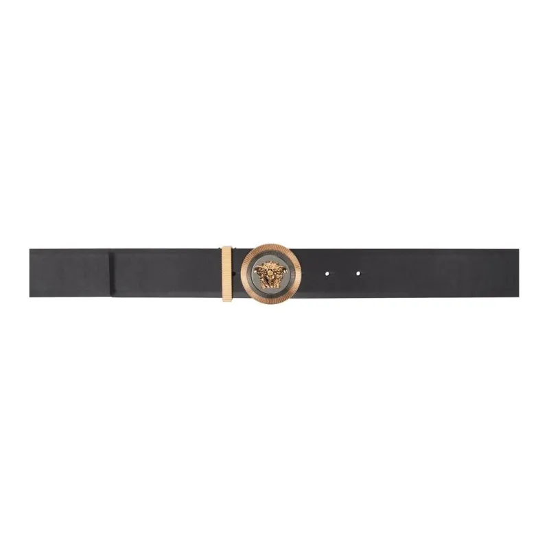 VERSACE Pattern Design Calfskin Leather Belts Men's Black 4CM WIDE-1