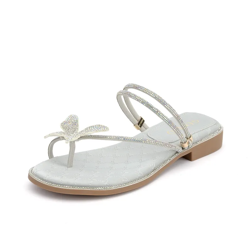 GEMEIQ Rubber Sole Rhinestone Crystal Slip Resistant Odor Resistant Abrasion Resistant Slide Slippers Women's-5