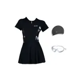 Black Three-Piece Set (Swimsuit+Swim Goggles+Swimming Cap)