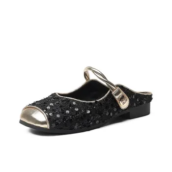 DUSTO Stitching Leather Patchwork Closed Toe Slippers Women's
