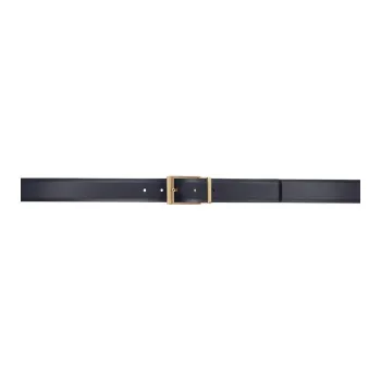FERRAGAMO Micro-Logo Brogues Calfskin Leather Belts Men's Black Width: 4CM