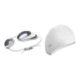 Fish Belly White Bubbles Hat+Fish Belly White Swim Goggles