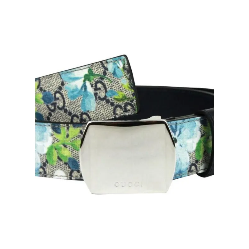 GUCCI Pattern Design Canvas Leather Belts Women's Blue Width: 3.2CM-2