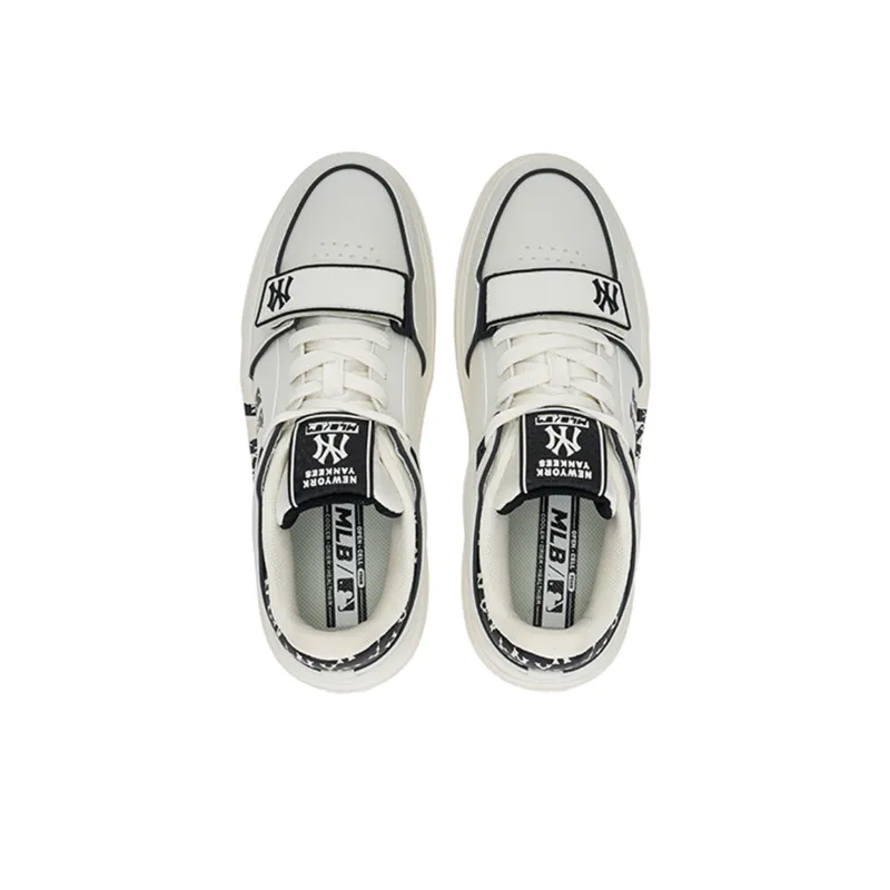 MLB New York Yankees Anti Slip Wear Resistant Mid Top Skateboard Shoes Unisex Black Beige-3