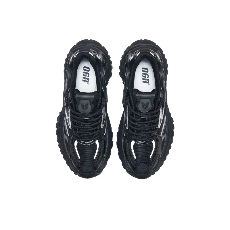 OGR Wear Resistant Breathable Height Increasing Low Top Running Shoes Unisex Black Silver-3