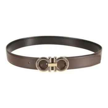 FERRAGAMO Double-Sided Gancini Buckle Design Calfskin Leather Belts Men's Brown -