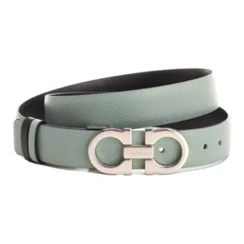 FERRAGAMO Double-Sided Gancini Buckle Design Calfskin Leather Belts Women's Green Width: 2CM