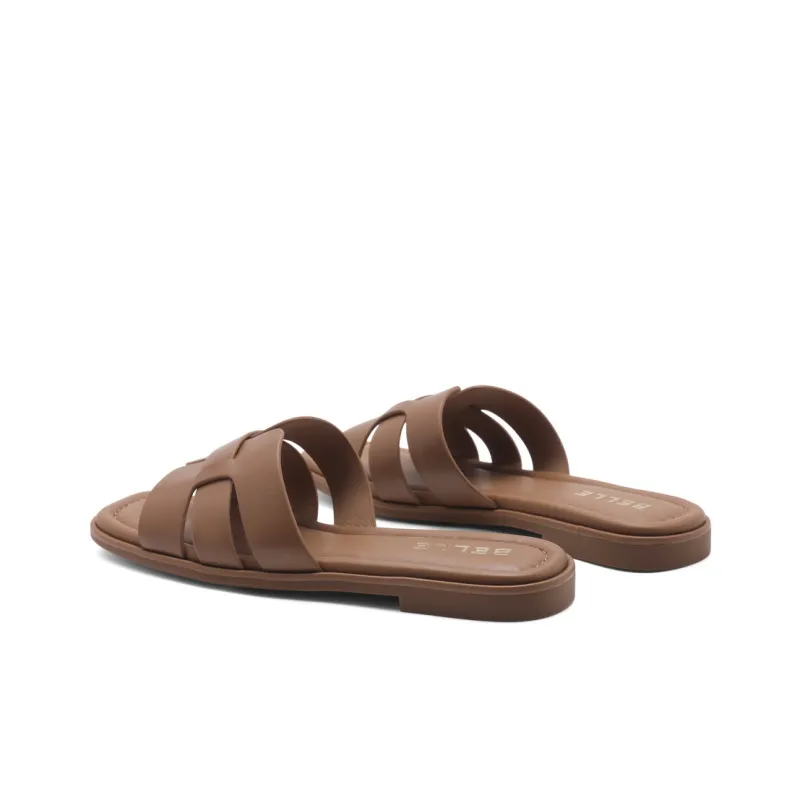 BELLE Rubber Sole Abrasion-Resistant Slide Slippers Women's Ecru Brown-8