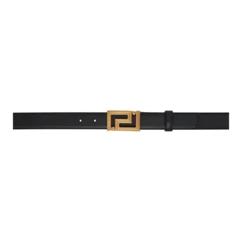 VERSACE Greca Emblem Detail Smooth Buckle Leather Belts Men's Black 3CM