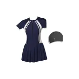 Navy Blue Two-Piece Set (Swimsuit+Swimming Cap)