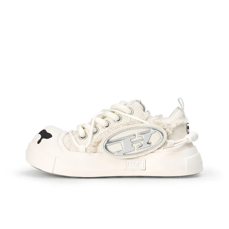 H 52 Anti Slip Wear Resistant Low Top Skateboard Shoes Unisex White-1