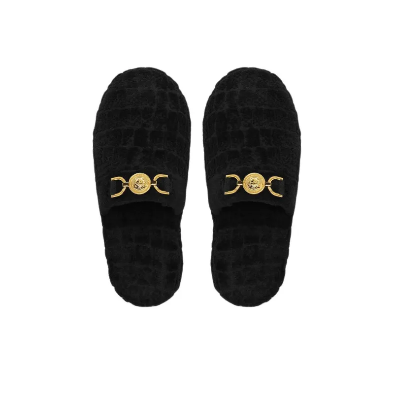 VERSACE Abrasion Resistant Closed Toe Slippers Women's Black-5