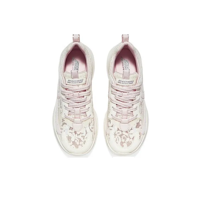 Skechers Cushioned Wear Resistant Height Increasing Low Top Chunky Sneakers Women's White Pink-2