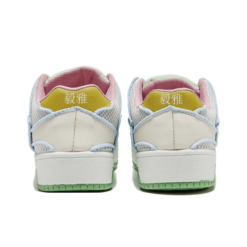 Yiya Dopamine Dressing Versatile Minimalist Style Low-Top Skateboard Shoes Women's Green Yellow-4