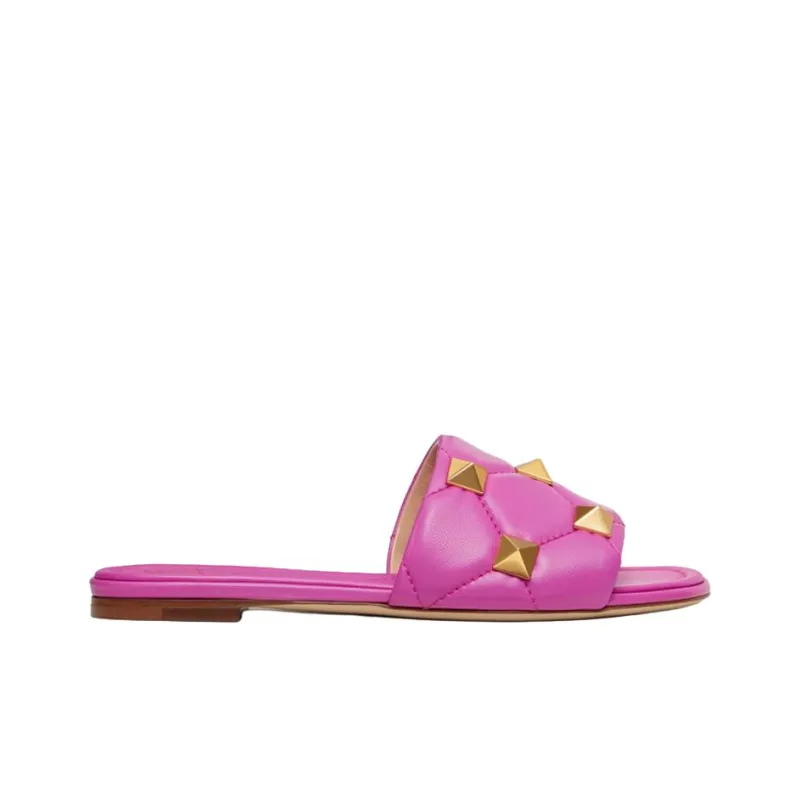 Valentino Roman Stud Flat Sandals Radiant Orchid Women's-1