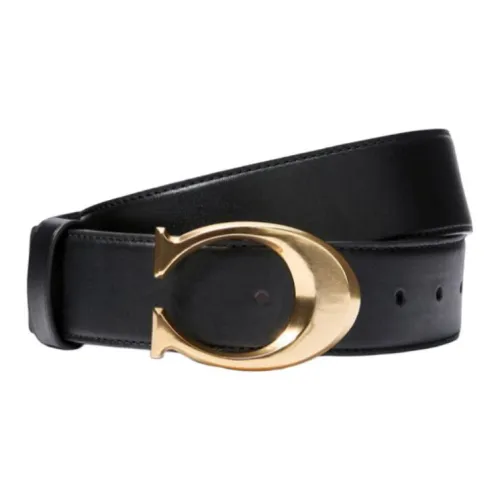 COACH Solid Color Design Calfskin Leather Belts Women's Black 3.8cm