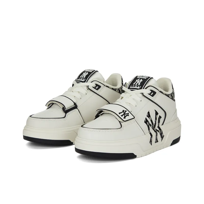 MLB New York Yankees Anti Slip Wear Resistant Mid Top Skateboard Shoes Unisex Black Beige-2