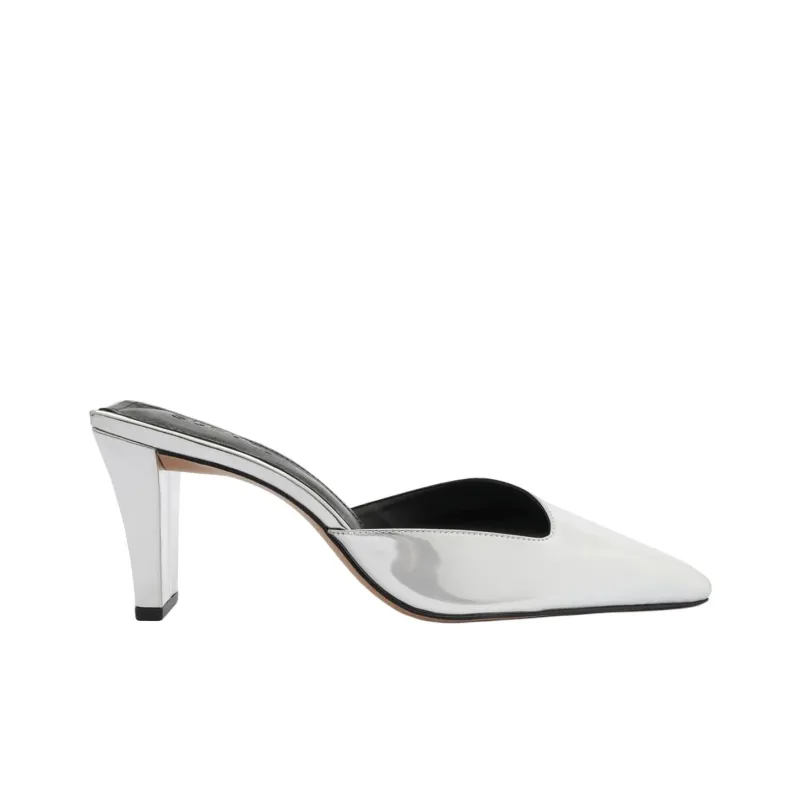 Schutz Closed Toe Slippers 8cm Women's Silver-1