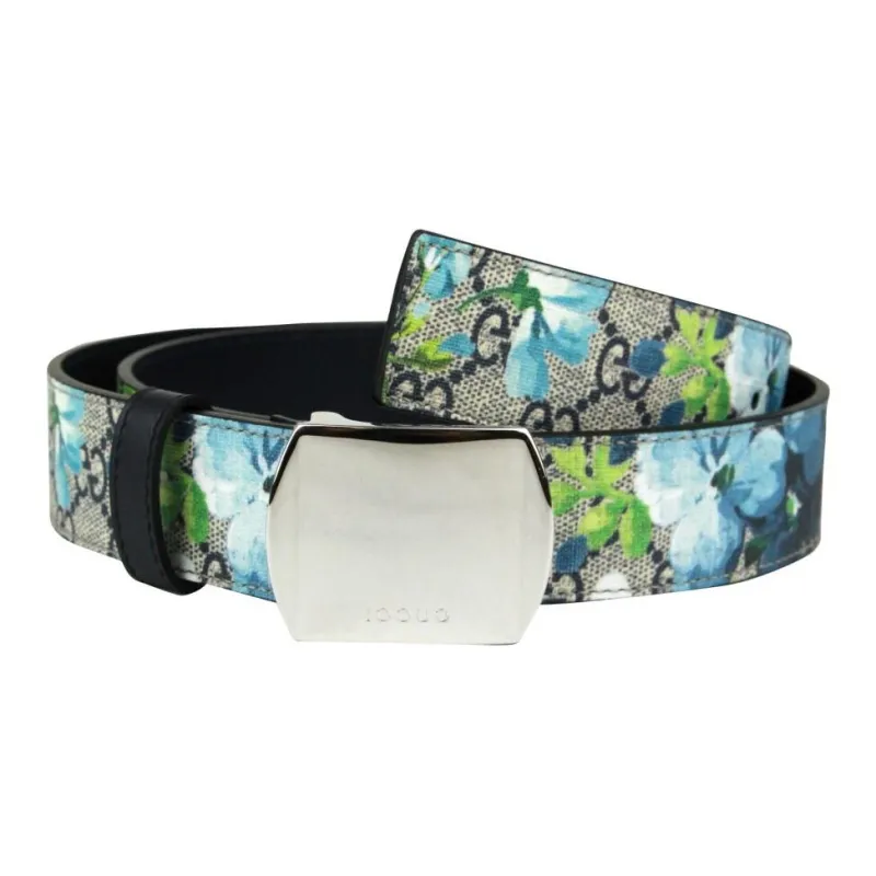 GUCCI Pattern Design Canvas Leather Belts Women's Blue Width: 3.2CM-1