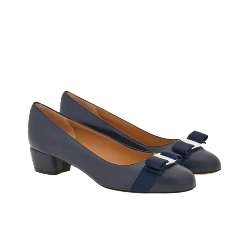 FERRAGAMO Vara Casual Single Shoes 3cm Women's Blue-2