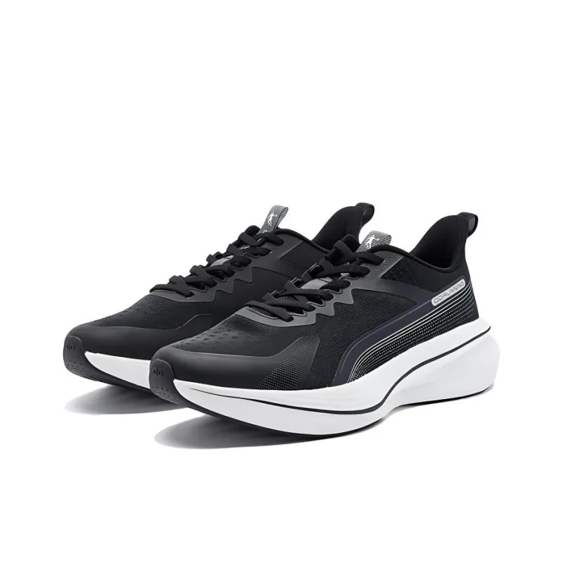 QIAODAN Wear Resistant Slip Resistant Low Top Casual Running Shoes Men's Black White-1