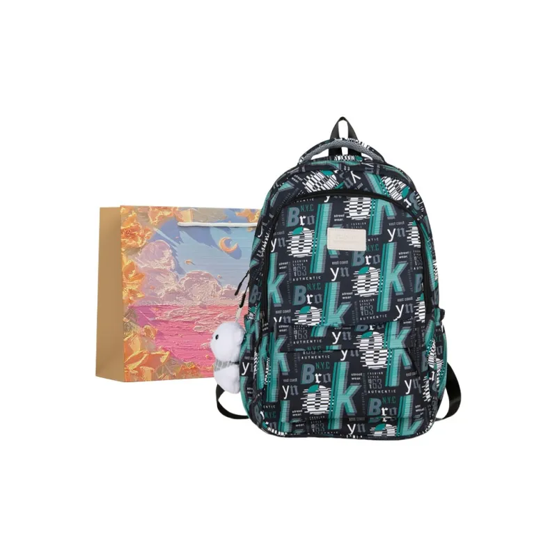 BRINCH Nylon Backpack Unisex Green/Black/Blue-1