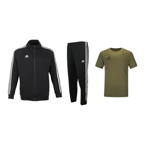 Adidas Casual Sportswear Men Black And White/olive Green