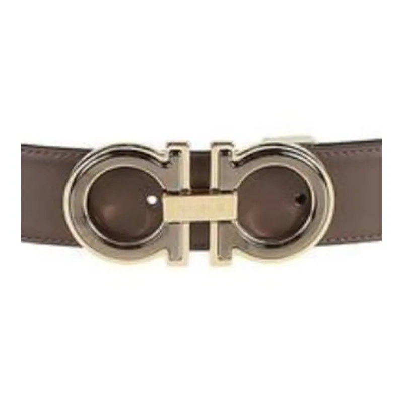 FERRAGAMO Double-Sided Gancini Buckle Design Calfskin Leather Belts Men's Brown --2