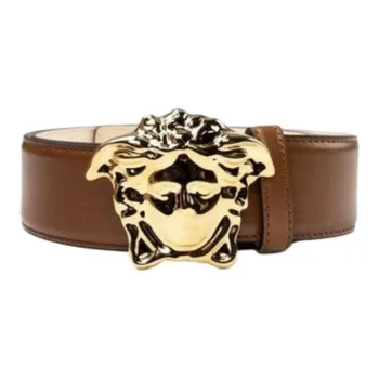 VERSACE Solid Color Design Calfskin Leather Belts Men's Brown