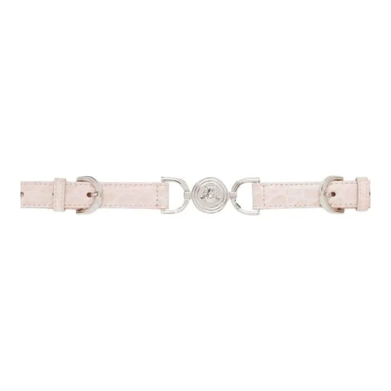 VERSACE Logo Identification Calfskin Leather Belts Women's Pink Width: 2CM-1