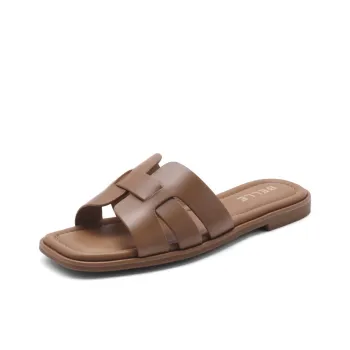 BELLE Rubber Sole Abrasion Resistant Slide Slippers Women's Ecru Brown