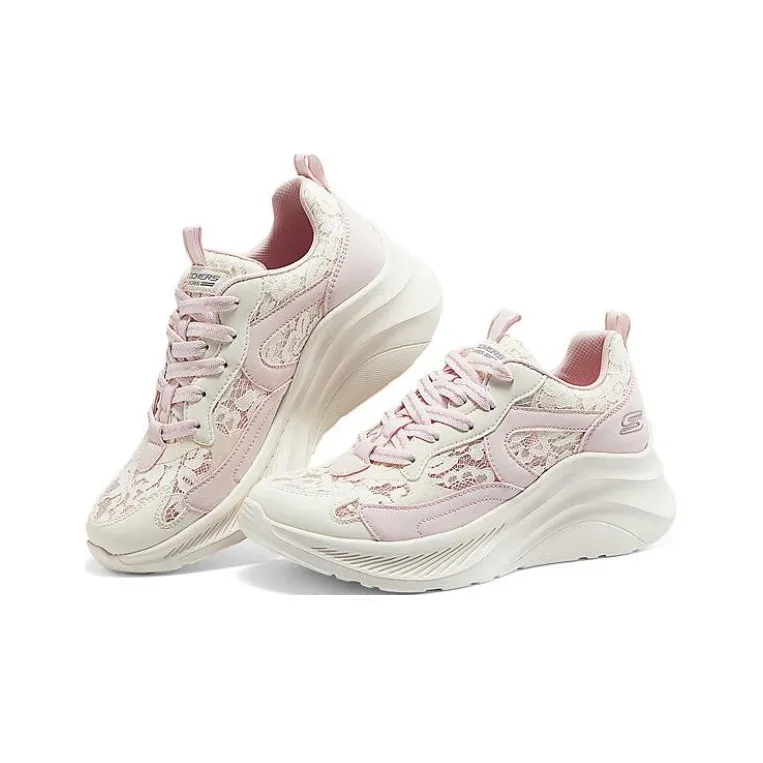 Skechers Cushioned Wear Resistant Height Increasing Low Top Chunky Sneakers Women's White Pink-1