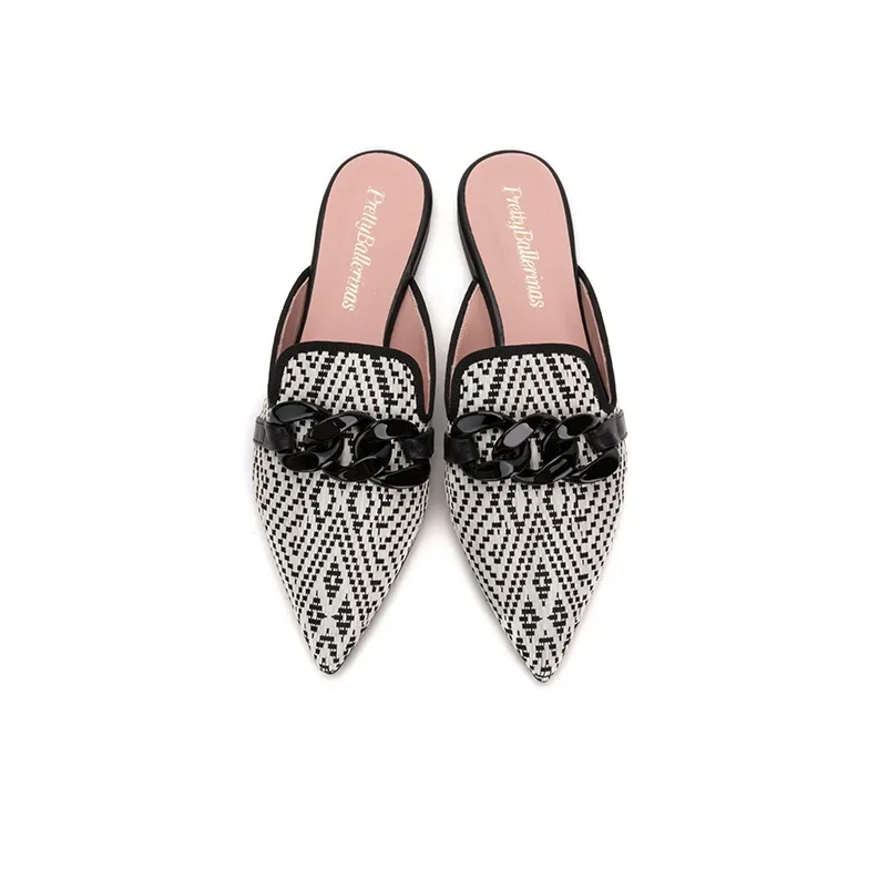 PrettyBallerinas Wrap-toe Slippers Women's Black White-3
