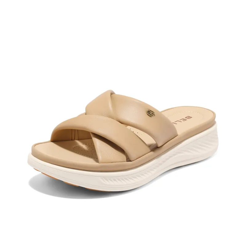 BELLE Woven Slip-Resistant Slide Slippers Women's Apricot Color Off-White-1