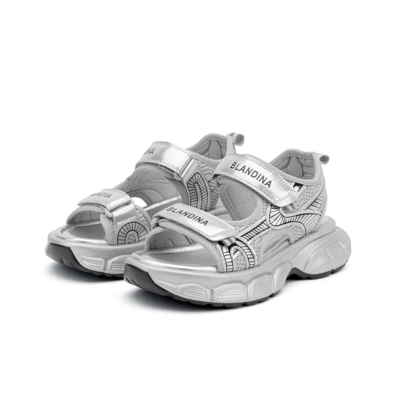 GEMEIQ Beach Sandals Women's Black/White/Silver-15
