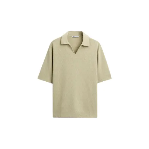 ZARA Polo Shirts Men Washed Green