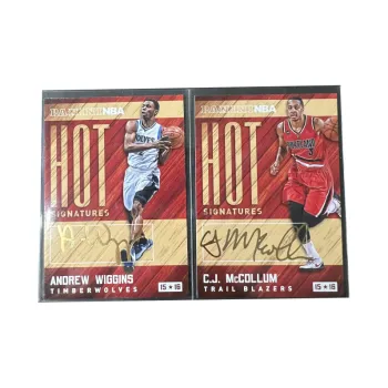 PANINI Timberwolves, Wiggins, McCollum, Gold Pen Signature, Rare Card Sports Cards 2 Pcs