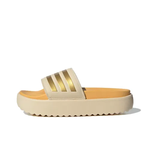 Adidas Adilette Platform Slides Crystal Sand Gold Metallic Semi Spark Women's