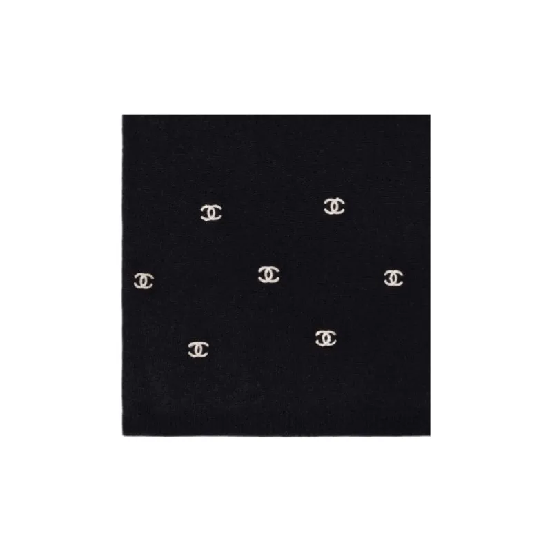 CHANEL Cashmere Knit Scarves Unisex Black-1