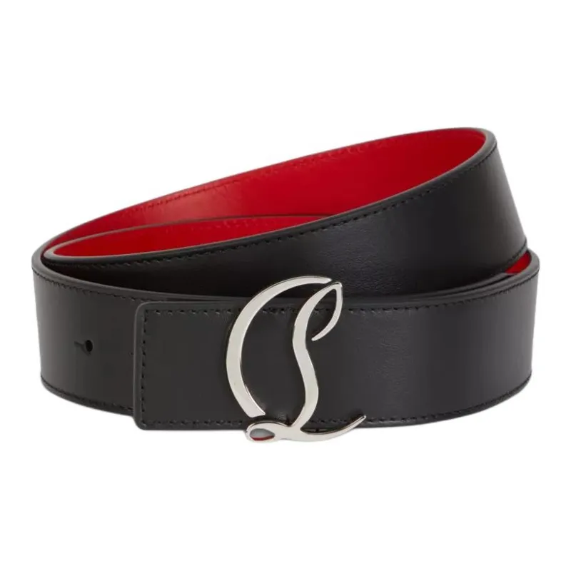 CL LUBOTING Badge Design Leather Leather Belts Men's Black Width 3.5CM-1