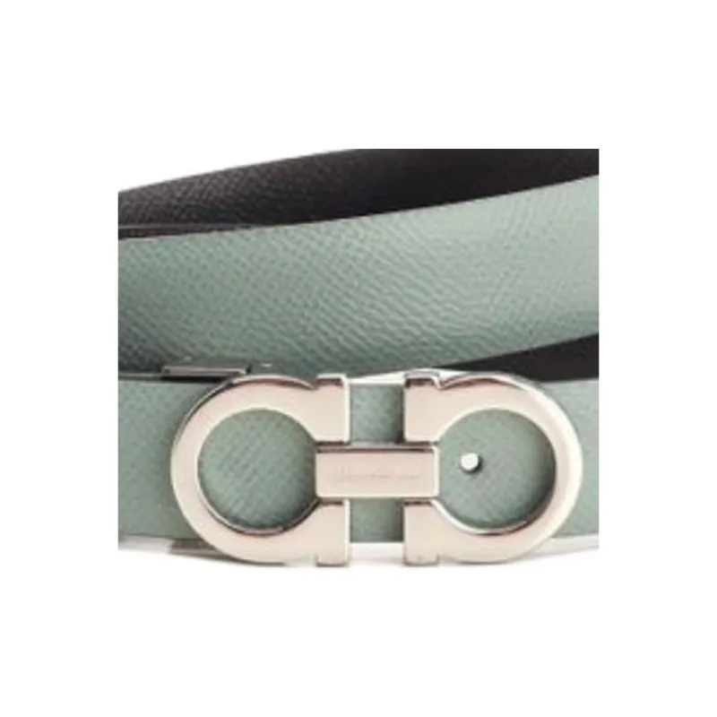 FERRAGAMO Double-Sided Gancini Buckle Design Calfskin Leather Belts Women's Green Width: 2CM-2