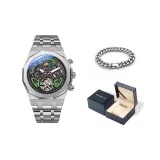 Silver Case Black Dial Aurora Green